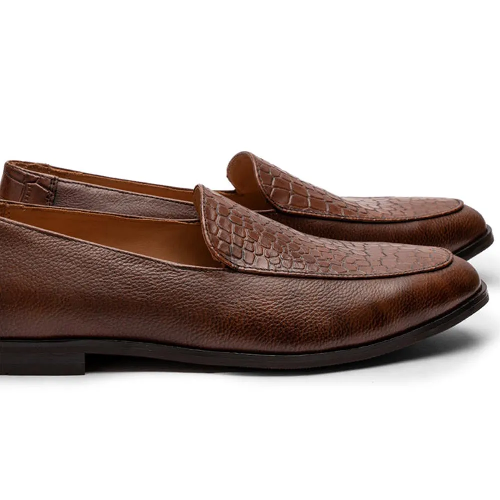 Brown Belgian Milled   Croco Loafer