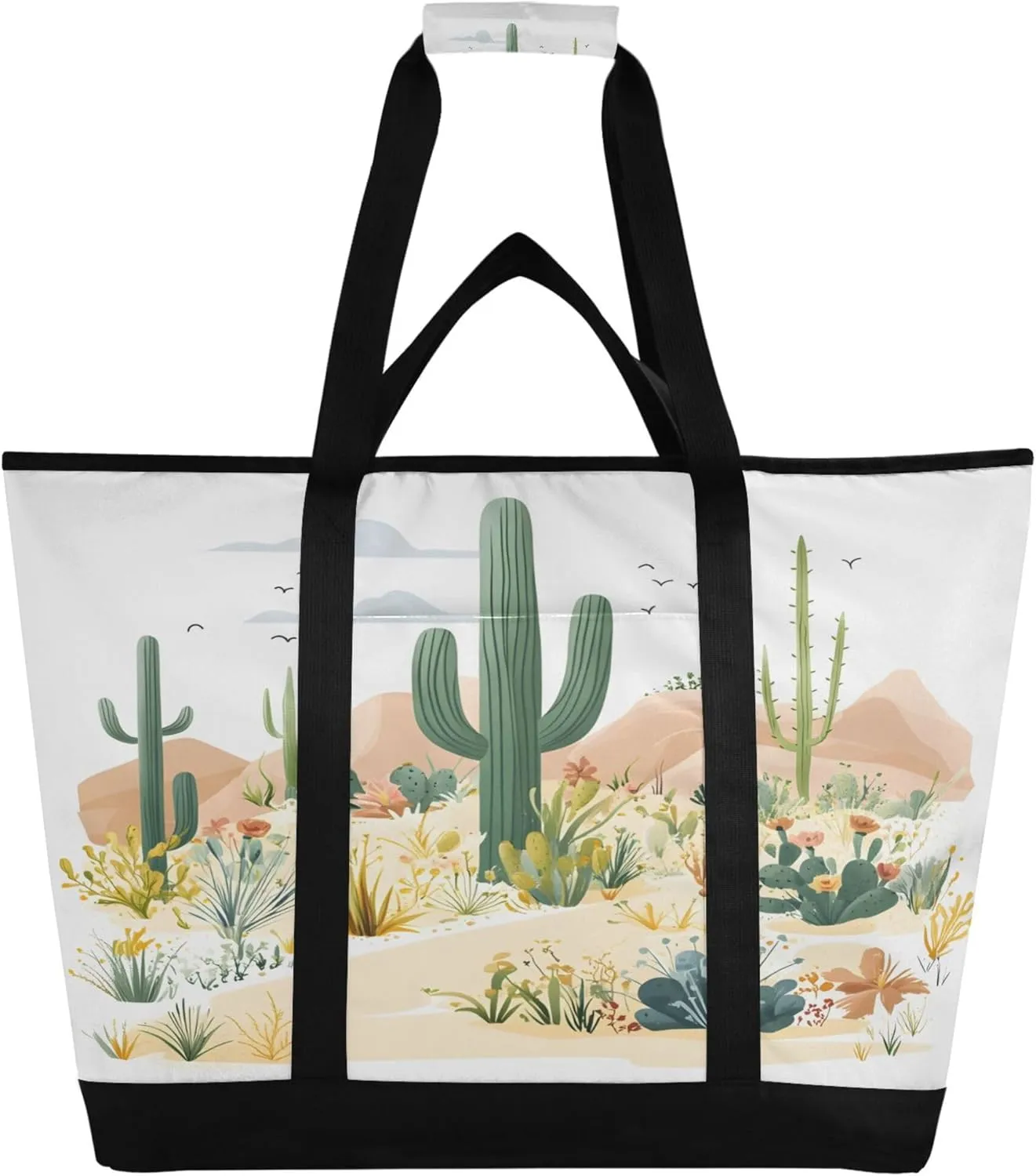 Cactus in The Desert Reusable Insulated Cooler Bag with Ice Pack Compartment - Large 68L Waterproof Thermal Grocery Tote for Picnic Beach Camping Lunch Storage