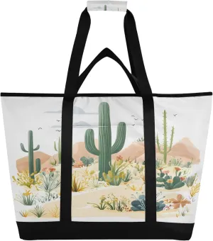Cactus in The Desert Reusable Insulated Cooler Bag with Ice Pack Compartment - Large 68L Waterproof Thermal Grocery Tote for Picnic Beach Camping Lunch Storage