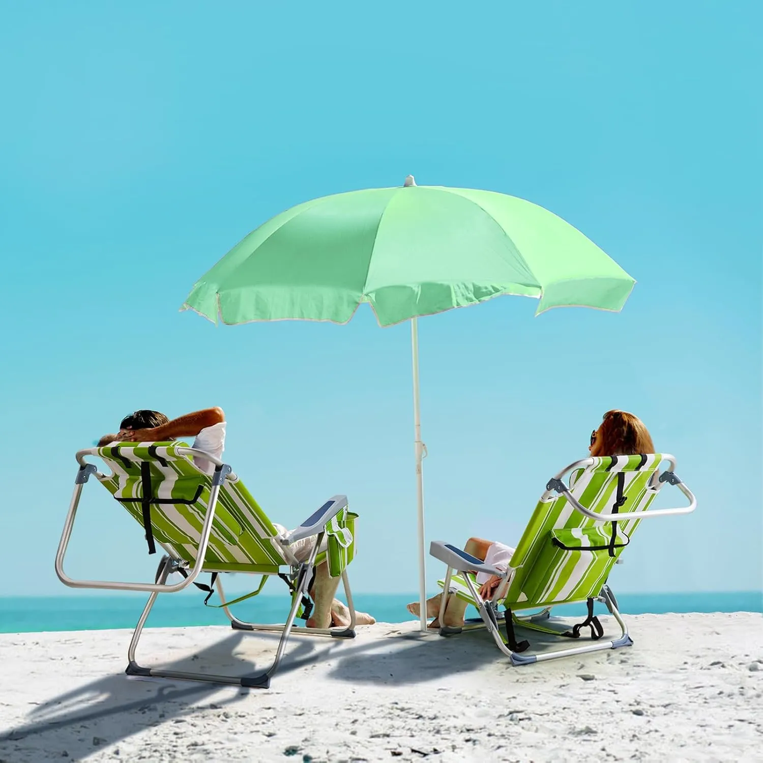 Camping Beach Chair 5-Position Reclining Lightweight Low Folding Backpacking Chair,Compact w/Cooler Pouch and Soft Pillow,Lawn Chair for Outdoor Camp Hiking Travel,Supports 220lbs,Green Stripes