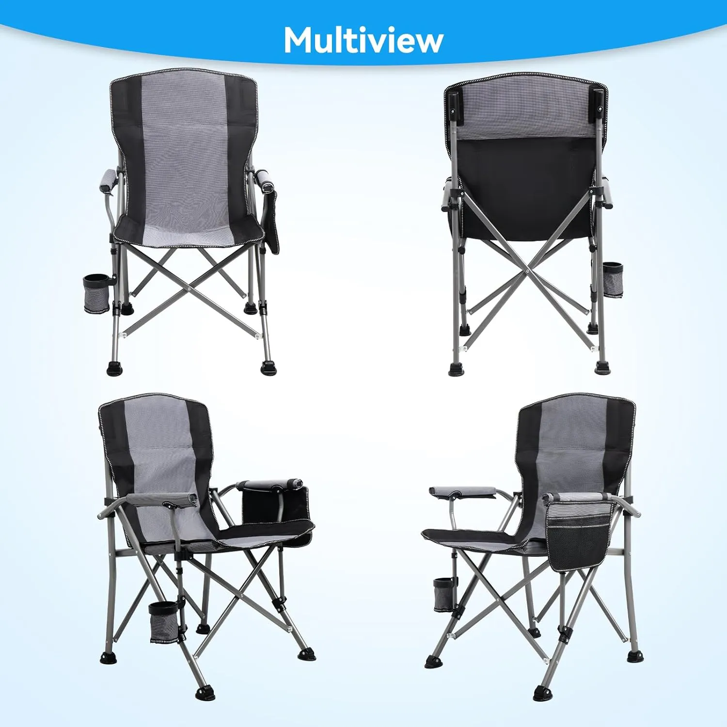 Camping Chair for Adults Heavy Duty Outdoor Patio Lawn Chairs Portable Support 350 LBS High Back Padded Oxford with Armrests, Storage Bag, Cup Holder, for Outside Fishing, Camping, Foldable