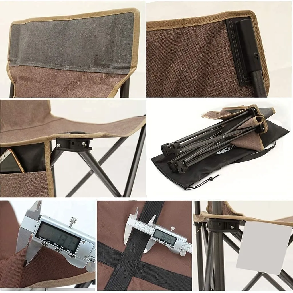 Camping Chairs for Adults Garden Chair Folding Camping Stool Portable Fishing Seat with Side Pocket for Picnic Beach Hiking Comfortable Rest Brown-M