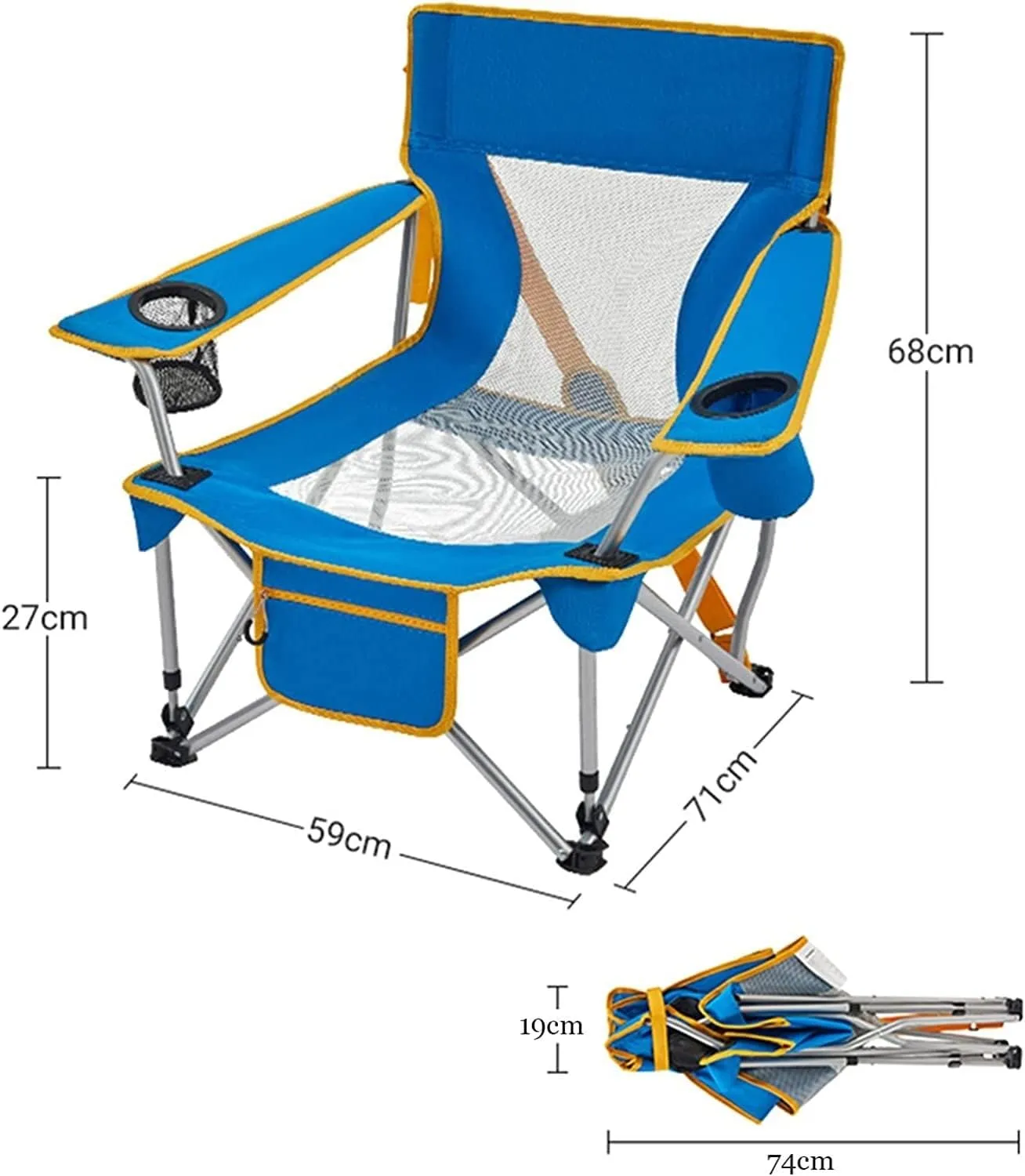 Camping Chairs Outdoor Armchair Beach Deck Chairs Portable Leisure Seat Stool with Breathable Mesh, Comes with Storage Bag Portable Folding Chair