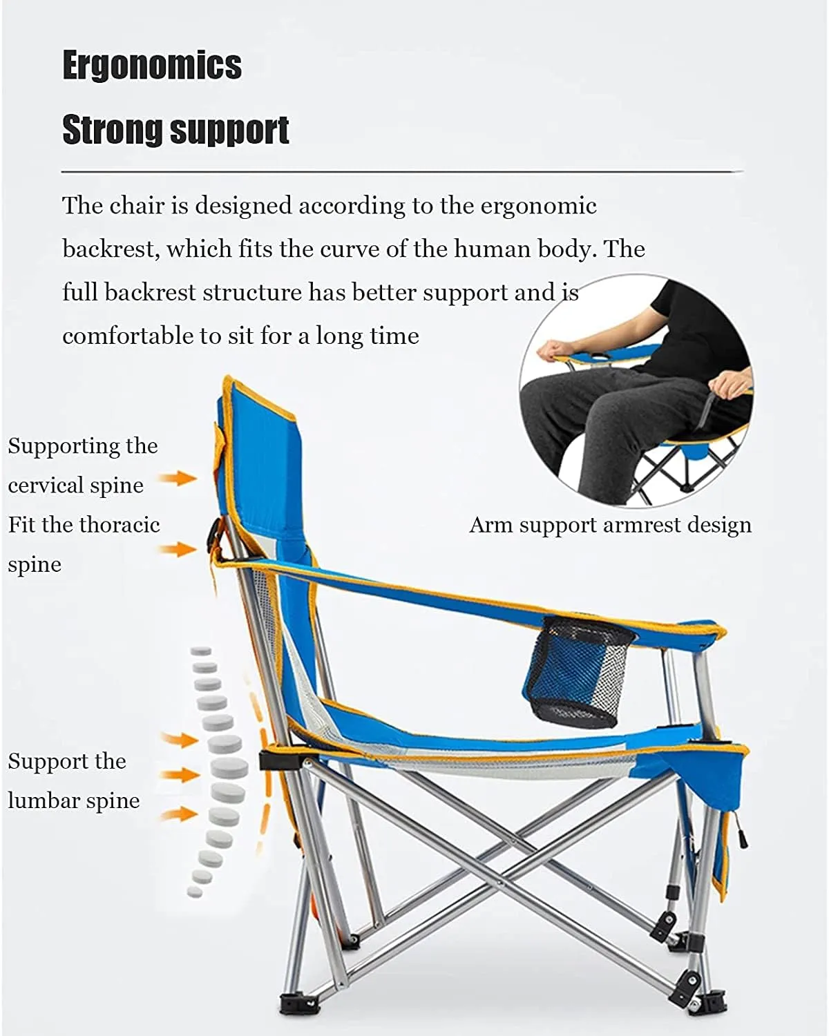 Camping Chairs Outdoor Armchair Beach Deck Chairs Portable Leisure Seat Stool with Breathable Mesh, Comes with Storage Bag Portable Folding Chair