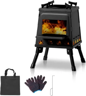 Camping Wood Stove Outdoor Portable Tent Wood Burning Stove, Black Woodstove with Storage Bag for Camping, Hiking, Picnic, BBQ