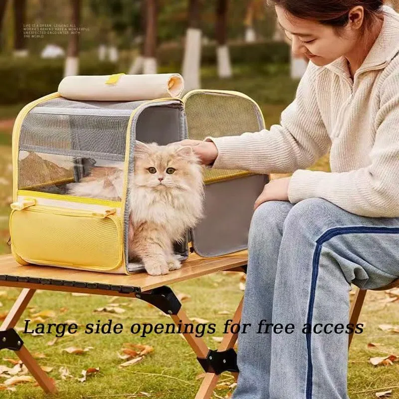 Car Cat Carrier for Hyundai i10 2008-2024, Pet Carrier Travel Bag for Small Medium Cats with Mesh Ventilation, Breathable Foldable for Airplane, Car, Vet Visits,Yellow