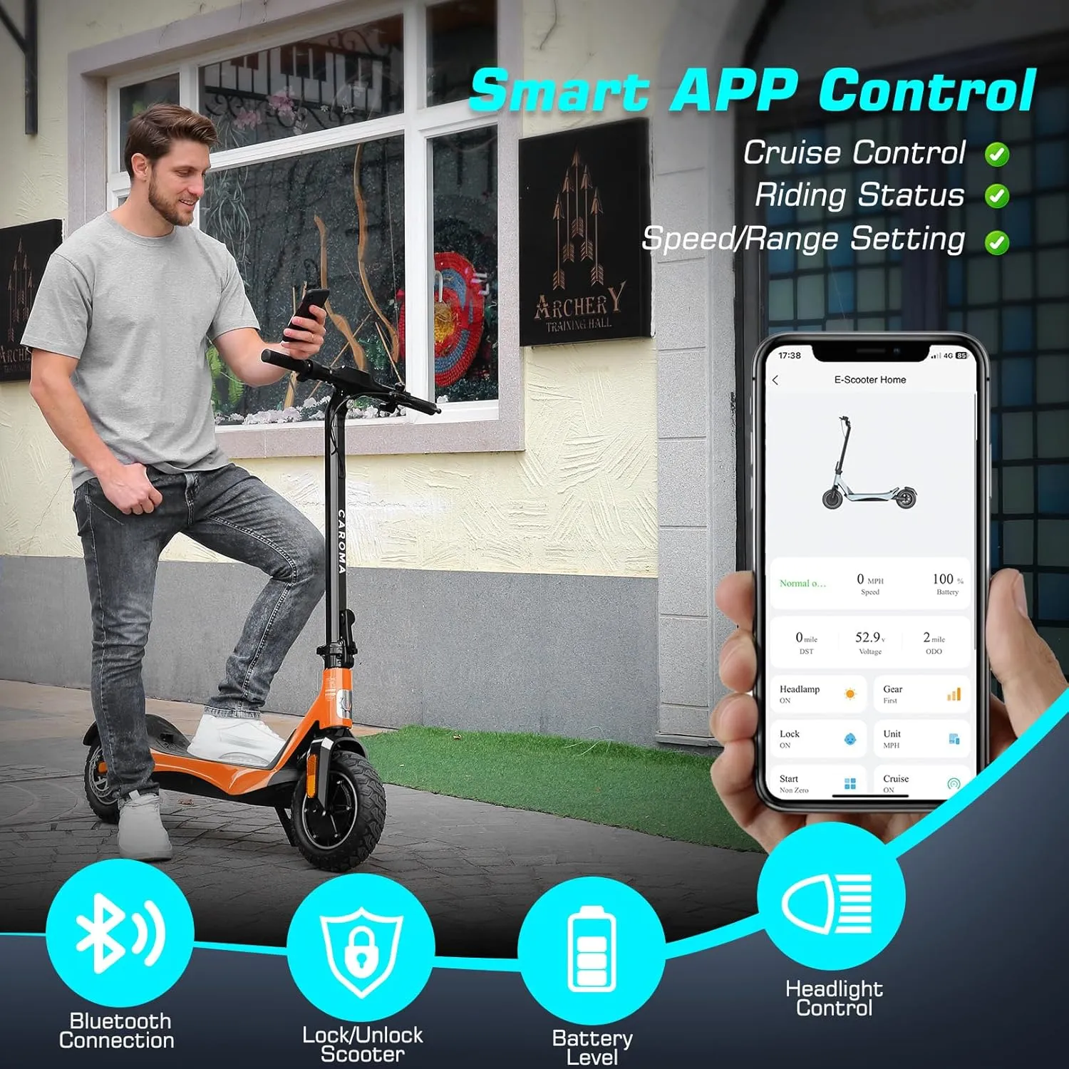 Caroma Electric Scooter Adults, 850W Motor, Max 36 Mph & 30-37 Miles Long Range, 10 Inch Run-Flat Tires, Folding E-Scooter with Dual Motor and Dual Brakes, Smart Control