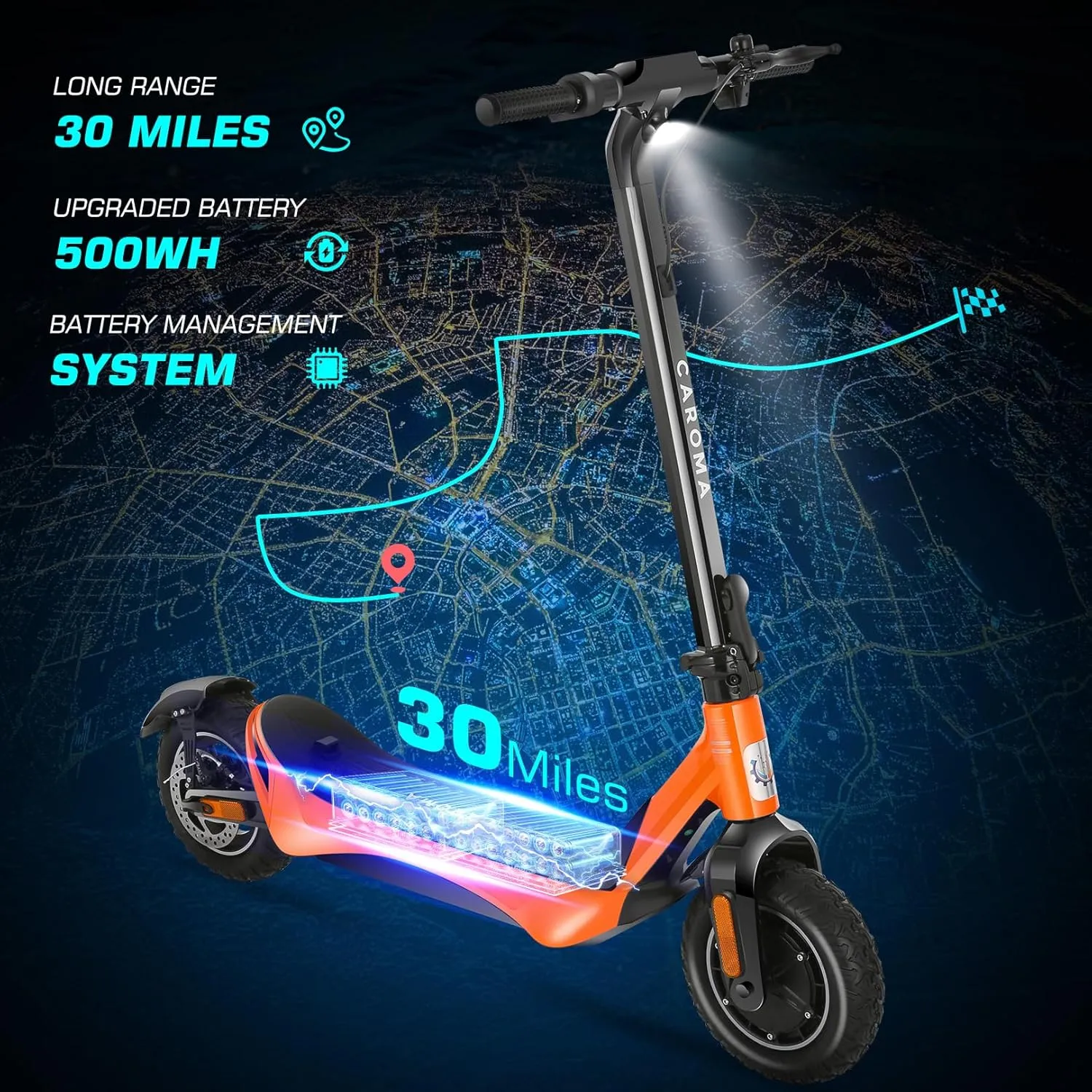 Caroma Electric Scooter Adults, 850W Motor, Max 36 Mph & 30-37 Miles Long Range, 10 Inch Run-Flat Tires, Folding E-Scooter with Dual Motor and Dual Brakes, Smart Control