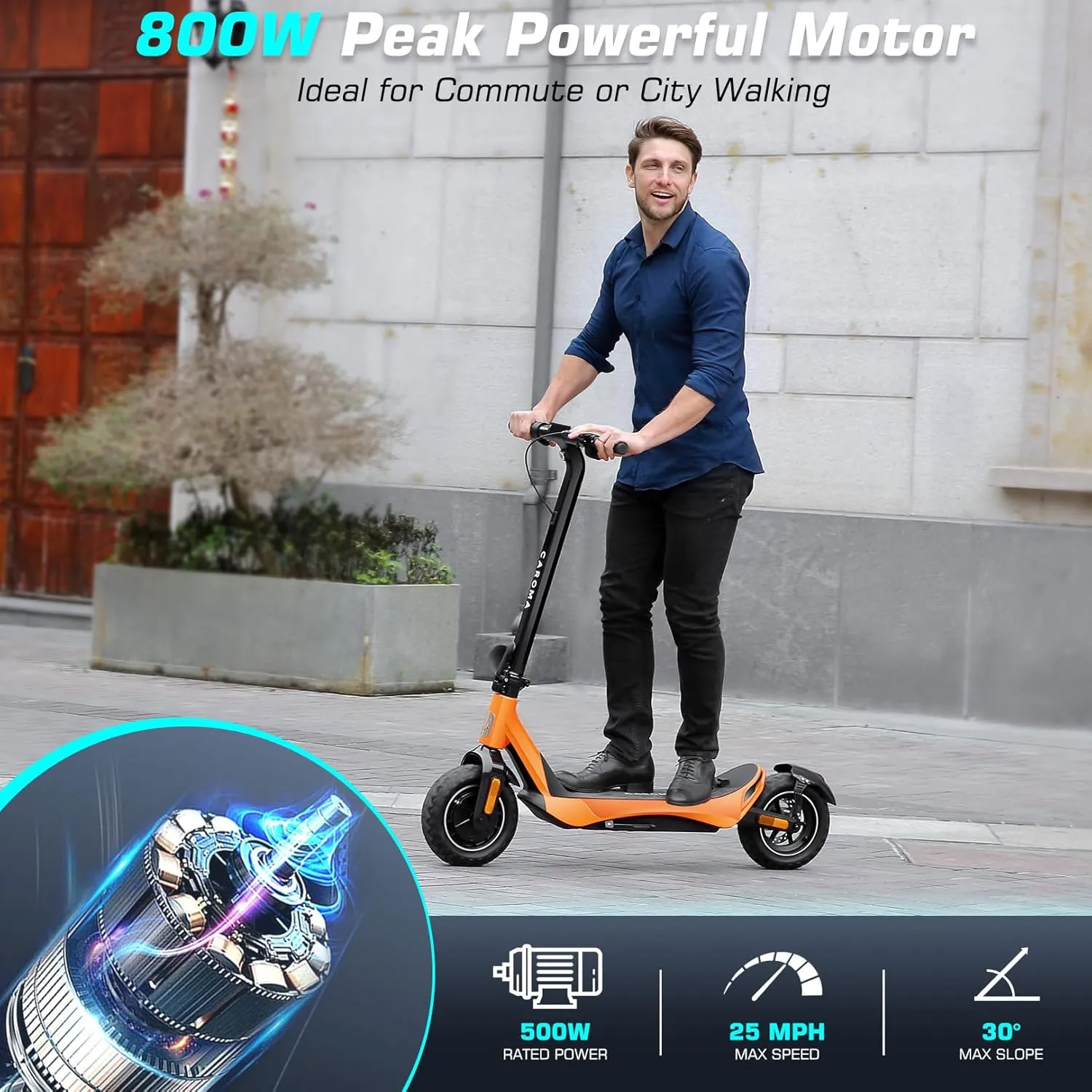 Caroma Electric Scooter Adults, 850W Motor, Max 36 Mph & 30-37 Miles Long Range, 10 Inch Run-Flat Tires, Folding E-Scooter with Dual Motor and Dual Brakes, Smart Control