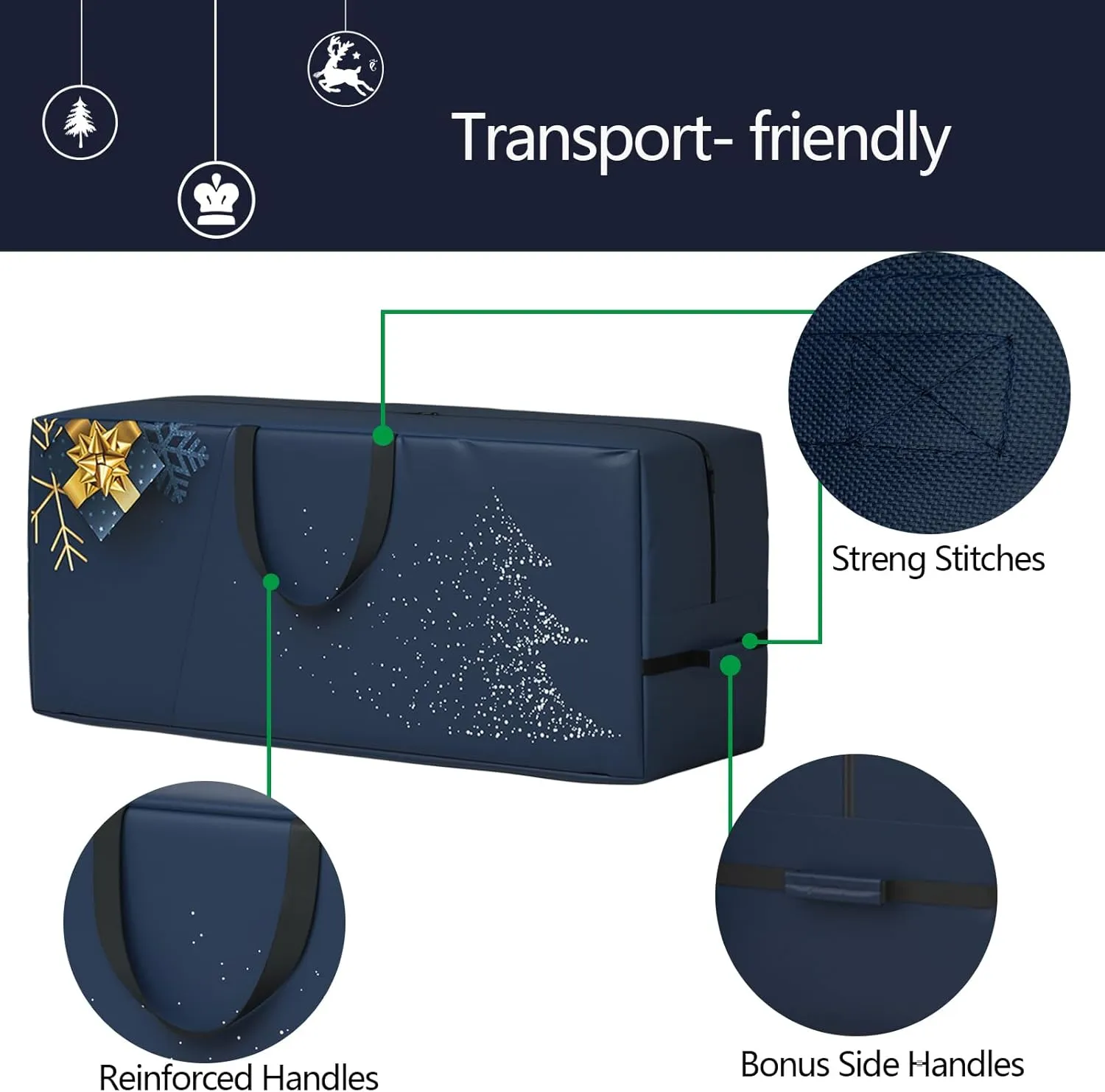 Christmas Tree Storage Bag - 7.5 ft Heavy Duty 600D Polyester Oxford with Wide Opening, Dual Zippers - Storage Container for Trees and Decorations