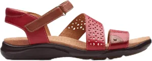 Clarks Women's Kitly Way Flat Sandal, Cherry Leather, 7.5