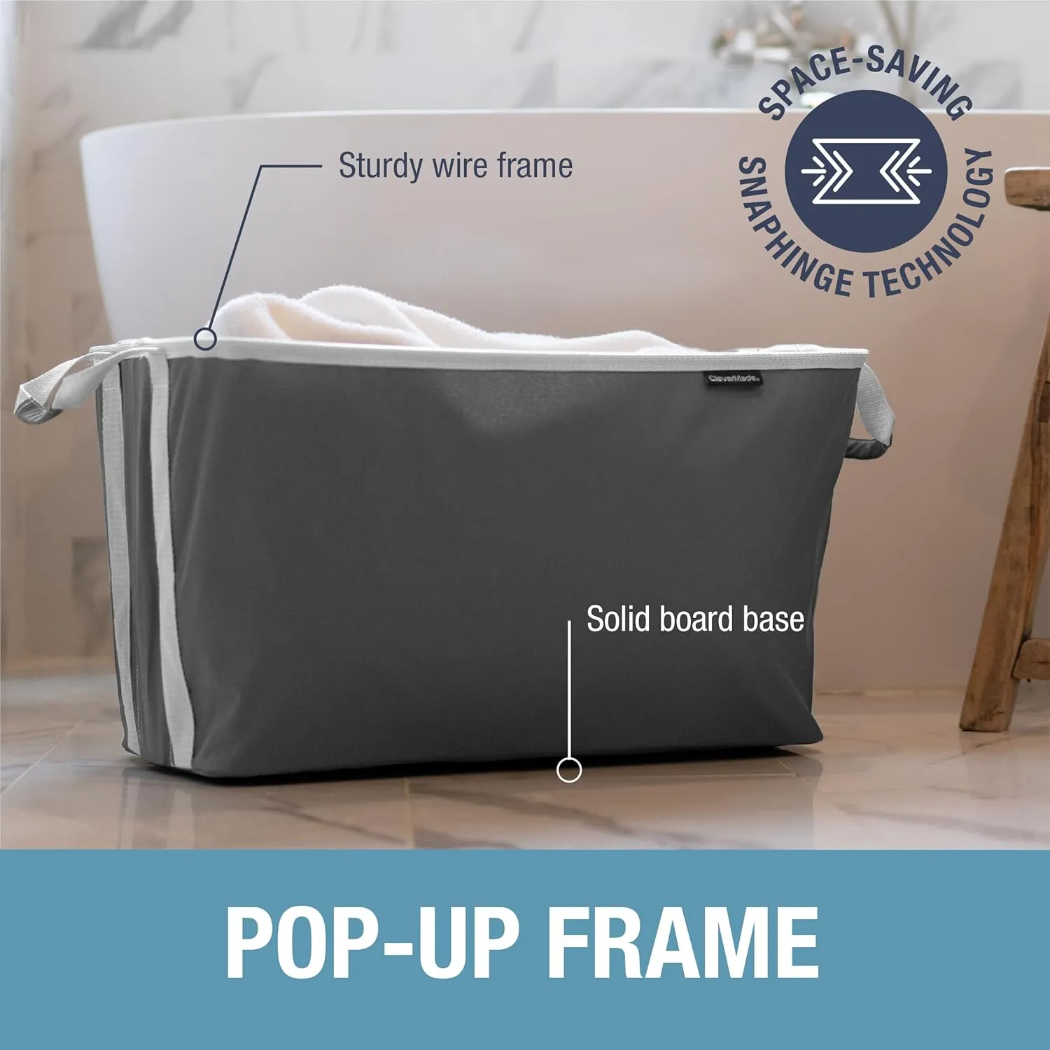 CleverMade Collapsible Laundry Basket Hamper - Shadow Stone Gray 2-Pack 60L - Space Saving Storage Organizer with Handles Foldable Home Organization