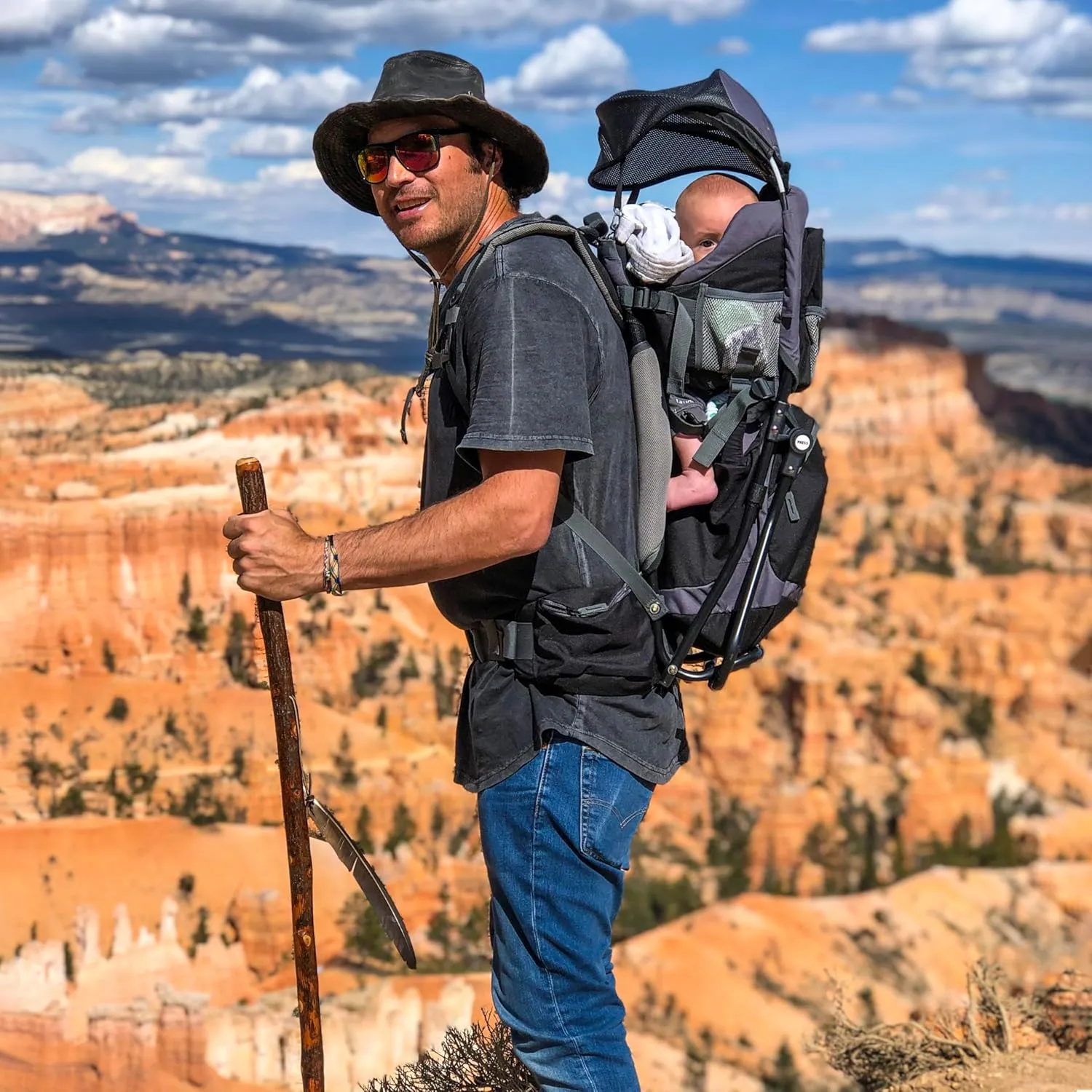 ClevrPlus Canyonero Camping Baby Backpack Hiking Kid Toddler Child Carrier with Stand and Sun Shade Visor, Black