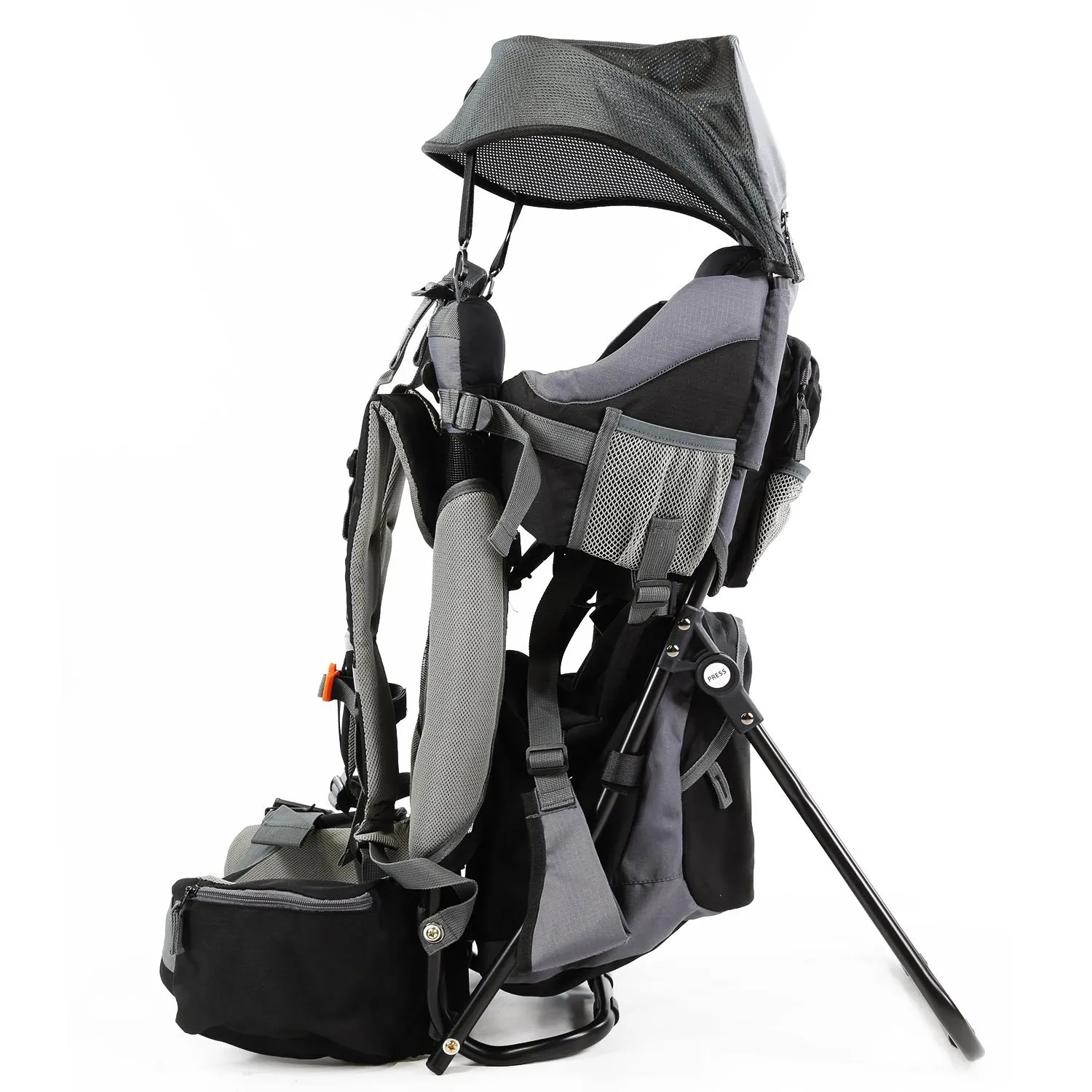 ClevrPlus Canyonero Camping Baby Backpack Hiking Kid Toddler Child Carrier with Stand and Sun Shade Visor, Black
