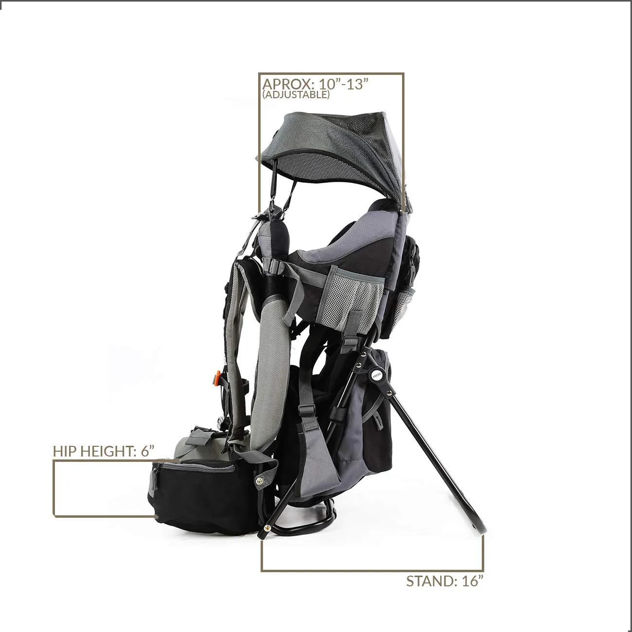 ClevrPlus Canyonero Camping Baby Backpack Hiking Kid Toddler Child Carrier with Stand and Sun Shade Visor, Black