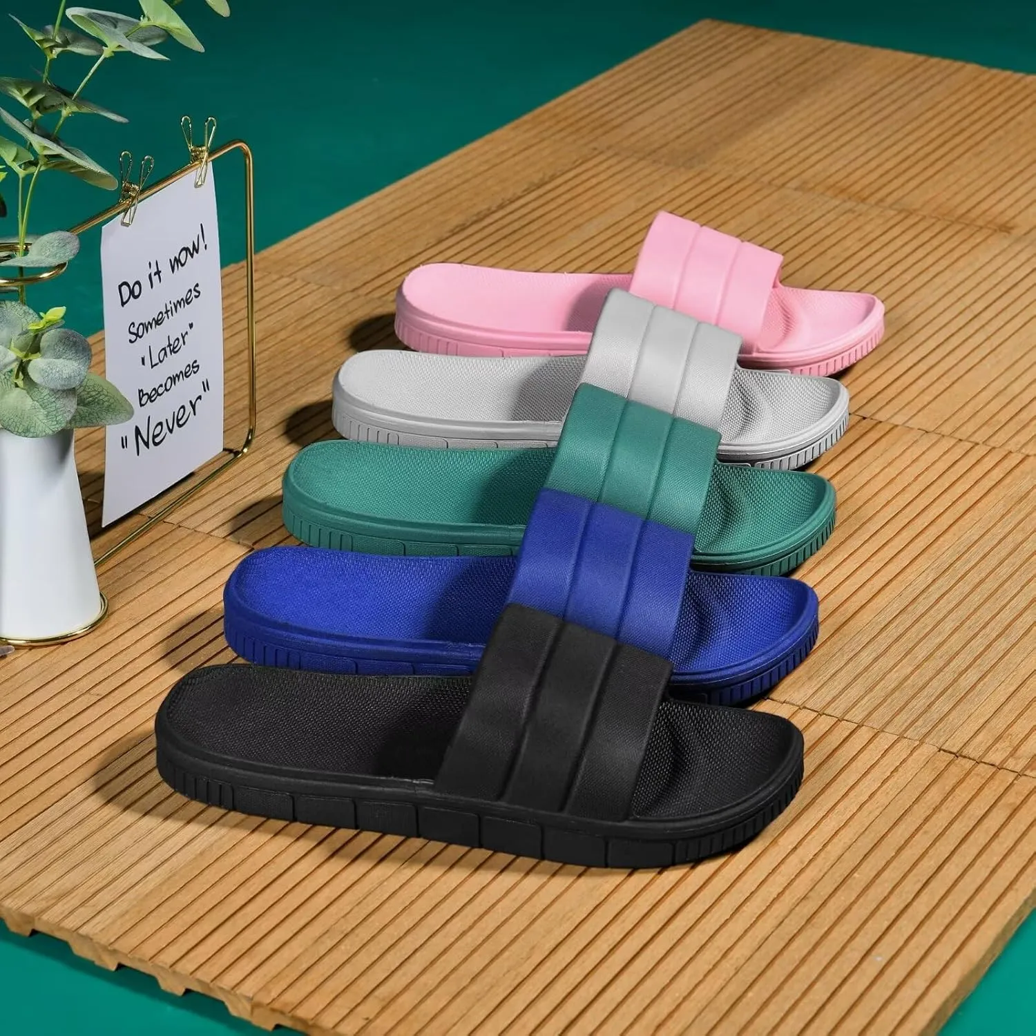 clootess Shower Slide Shoes for Men and Women Home Sandal Bath Slipper Indoor House Pool College Dorm Non-Slip