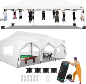 COBIZI 10x30 Pop up Canopy Tent 10x30 Canopy with Sidewalls, Heavy Duty Party Tent Tents for Parties, Foldable UPF 50  Waterproof Commercial Easy up Canopy with Roller Bag, White(Windproof Upgraded)