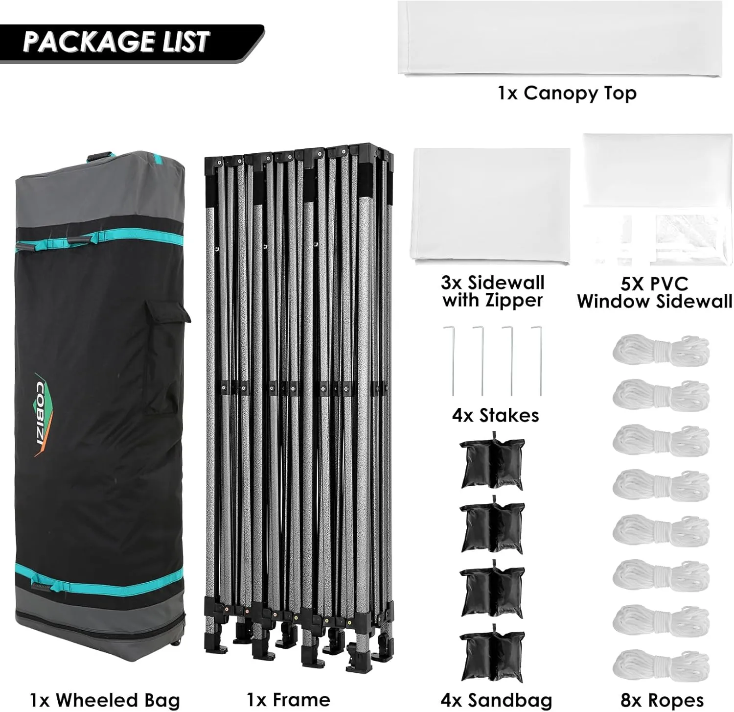 COBIZI 10x30 Pop up Canopy Tent 10x30 Canopy with Sidewalls, Heavy Duty Party Tent Tents for Parties, Foldable UPF 50  Waterproof Commercial Easy up Canopy with Roller Bag, White(Windproof Upgraded)