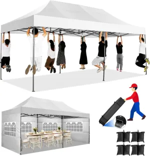 COBIZI Pop up Canopy Tent 10x20 Heavy Duty Gazebo with 6 Sidewalls, UPF 50  All Weather Waterproof Commercial Outdoor Wedding Party Tents Canopy with Roller Bag,White