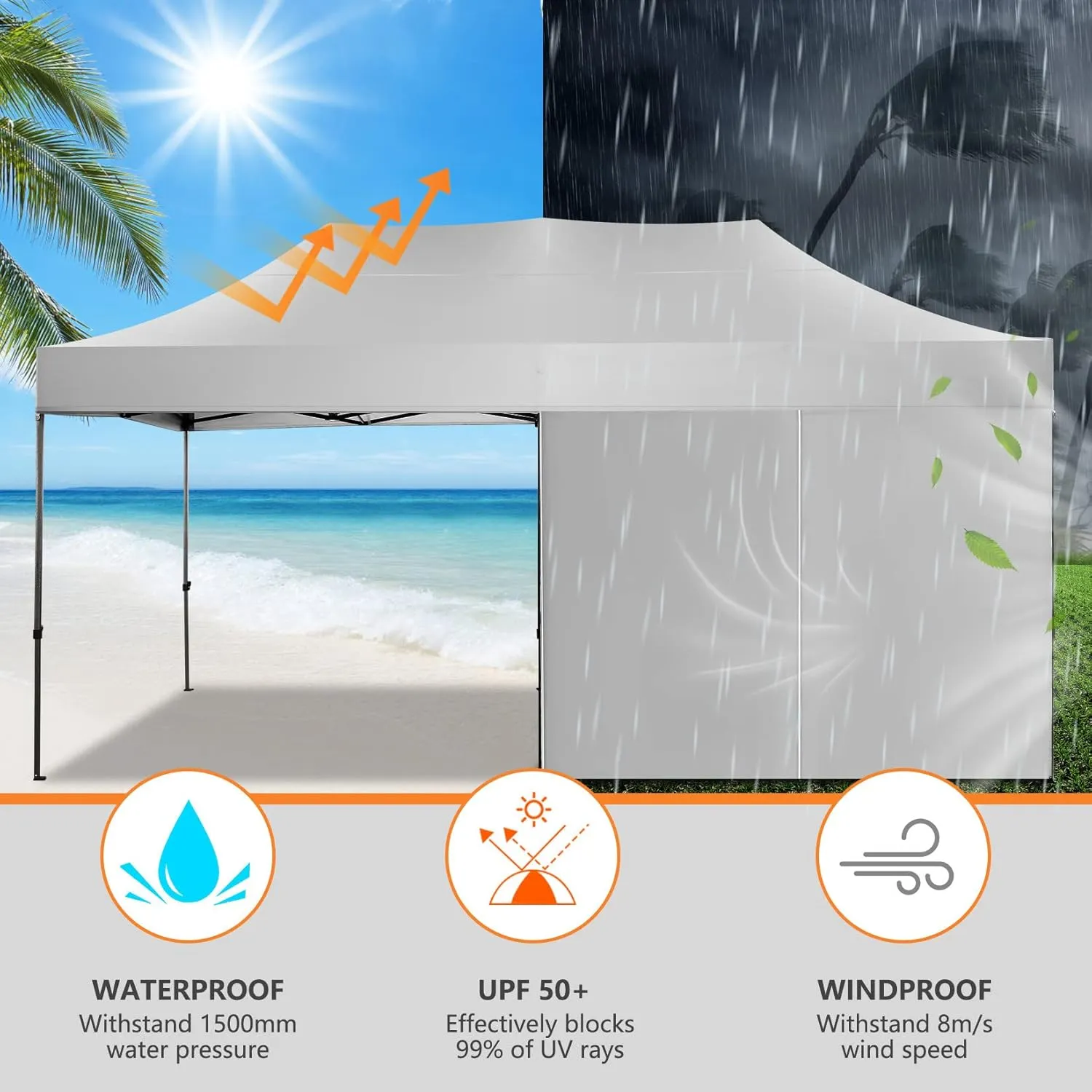 COBIZI Pop up Canopy Tent 10x20 Heavy Duty Gazebo with 6 Sidewalls, UPF 50  All Weather Waterproof Commercial Outdoor Wedding Party Tents Canopy with Roller Bag,White