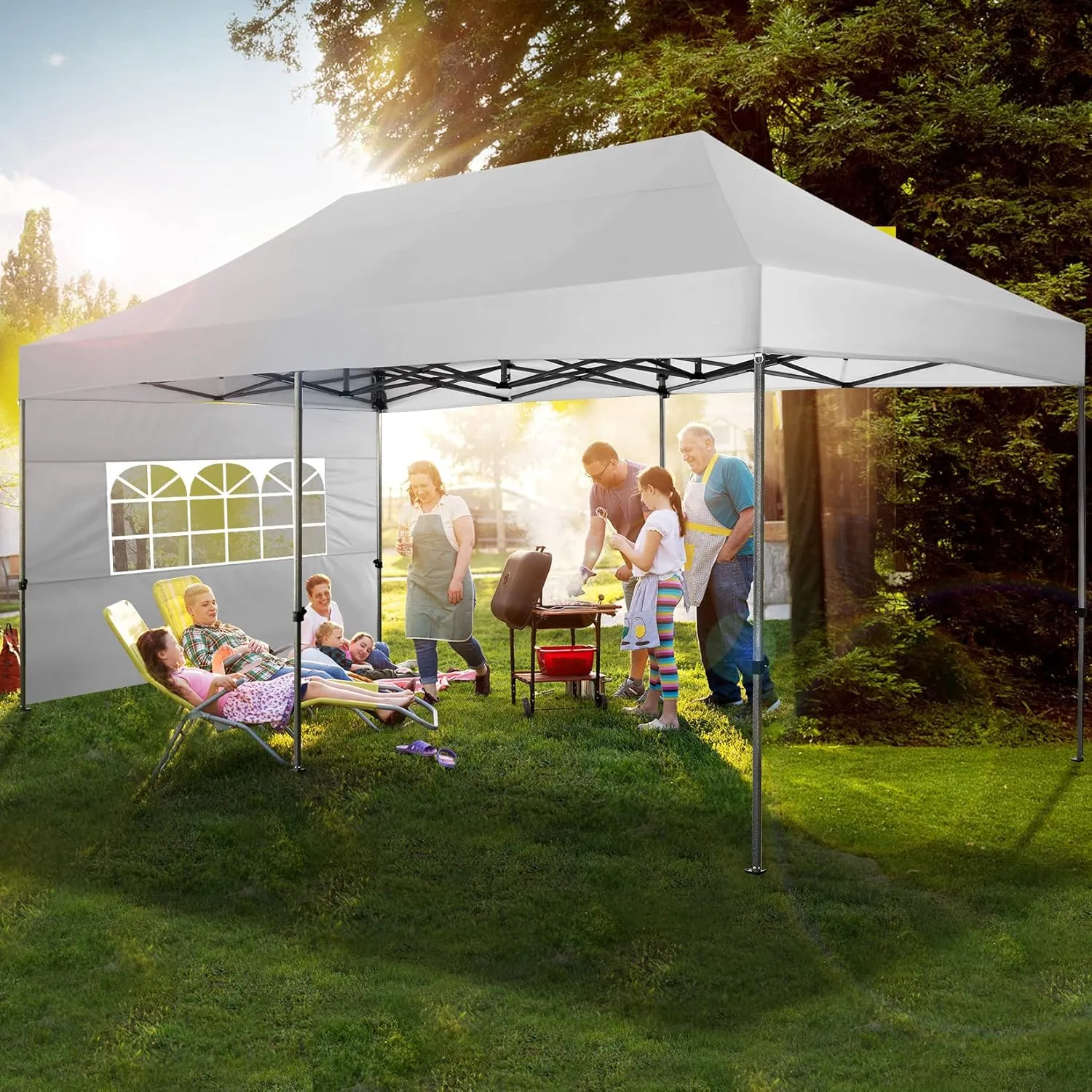 COBIZI Pop up Canopy Tent 10x20 Heavy Duty Gazebo with 6 Sidewalls, UPF 50  All Weather Waterproof Commercial Outdoor Wedding Party Tents Canopy with Roller Bag,White
