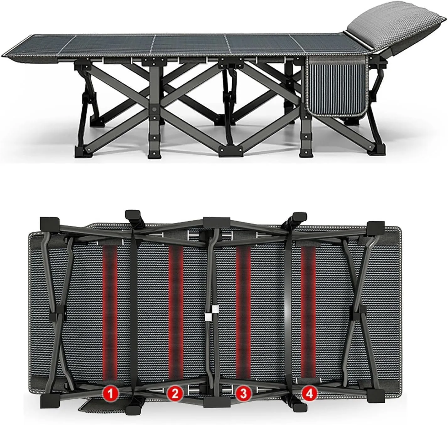 Convenient Folding Camping Cot, Heavy Duty Sleeping Cot Bed with Side Pockets, Quick Folding, Guest Bed for Camping, Pool, Beach, Patio(190x71cm)