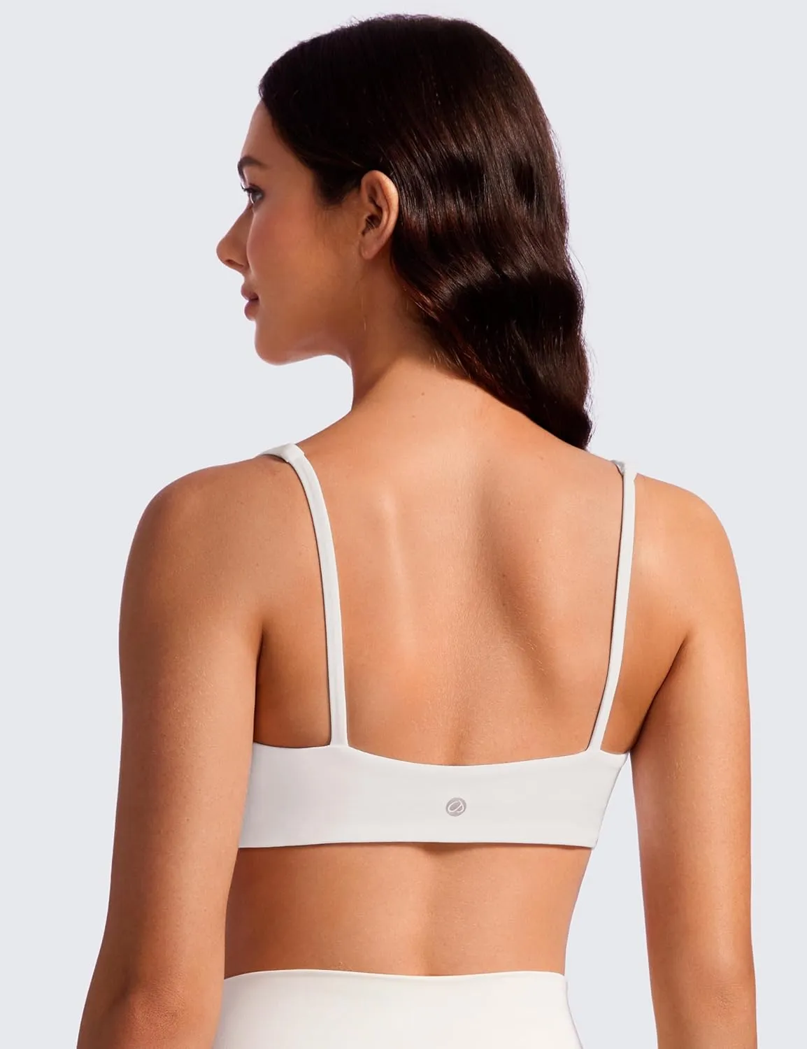 CRZ YOGA Butterluxe Spaghetti Strap Sports Bras for Women - Square Neck Yoga Wireless Low Coverage Padded Cami Crop Top
