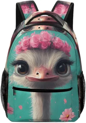 Cute Ostrich Laptop Backpack Durable Travel Daypack Casual Shoulder Bag for Sport Hiking