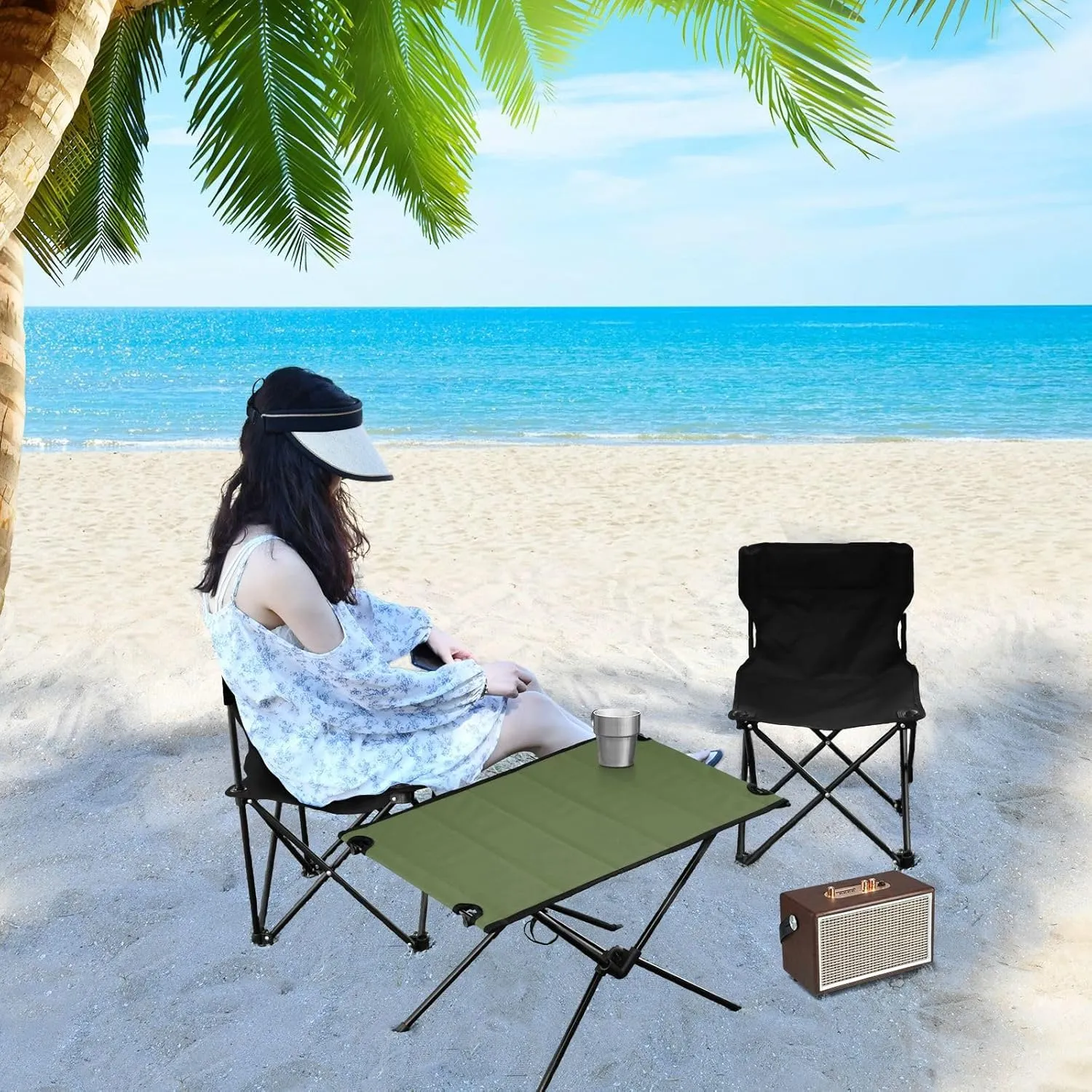 DOMIKING Dark Green Portable Camping Table Folding Picnic Tables with Carrying Storage Bag Camp Table for Camp Travel Beach 23.6 * 15.7 * 15 in