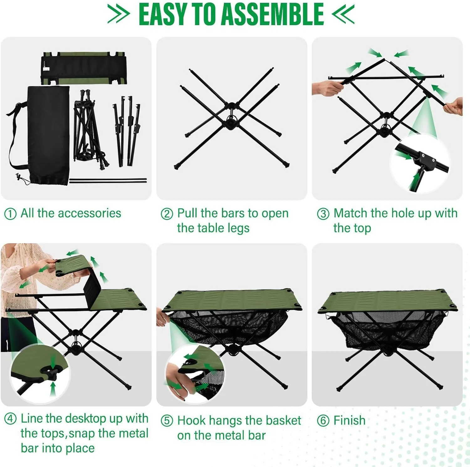 DOMIKING Dark Green Portable Camping Table Folding Picnic Tables with Carrying Storage Bag Camp Table for Camp Travel Beach 23.6 * 15.7 * 15 in