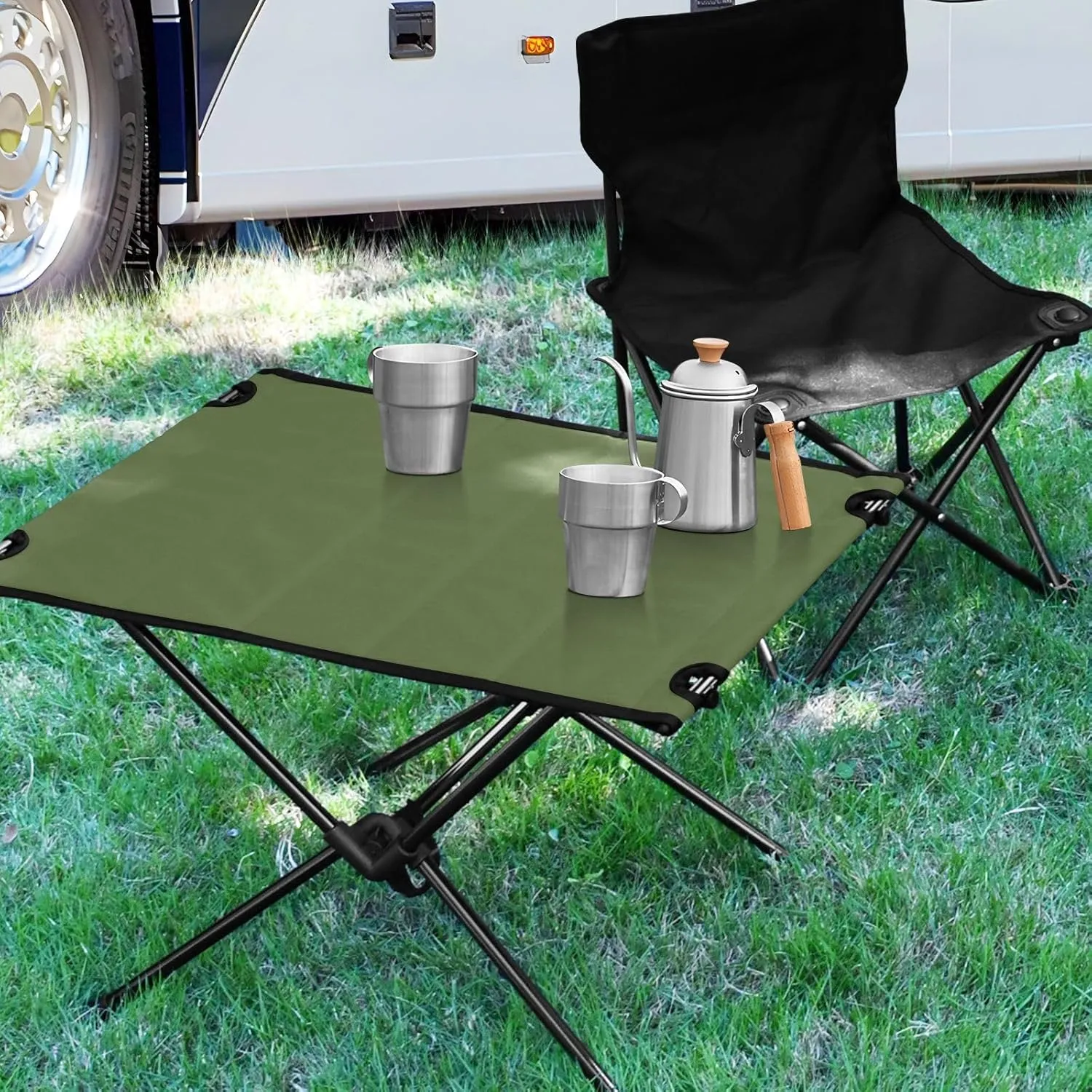 DOMIKING Dark Green Portable Camping Table Folding Picnic Tables with Carrying Storage Bag Camp Table for Camp Travel Beach 23.6 * 15.7 * 15 in