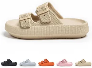 Double Buckle Sandals, EVA Flat Sandals, Lightweight Comfort Slides Double Buckle Slip-on Adjustable, Sandals for Women and Men, Grey