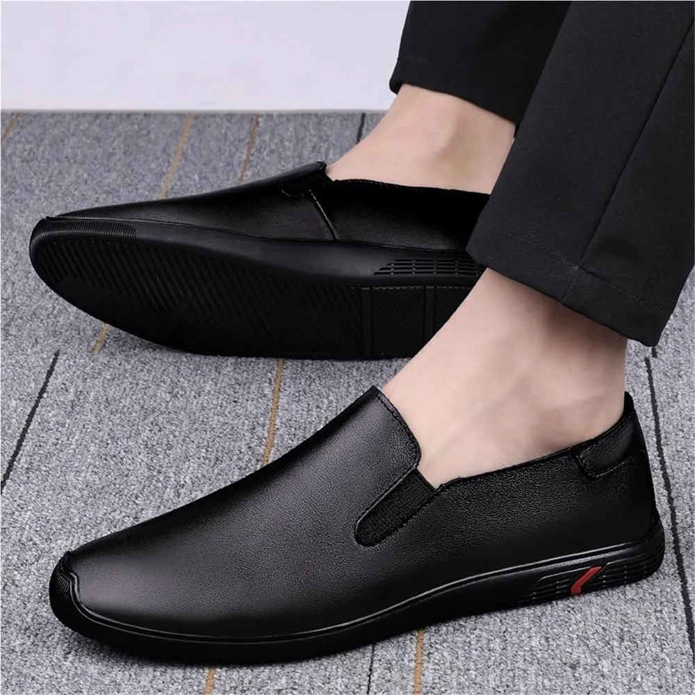 Dress Oxford Formal Shoes for Men's Italian Leather Uniform Slip On Plain Toe Classic Business Party Wedding Heel Non Slip Anti-Slip Low Top Rubber Sole Casual