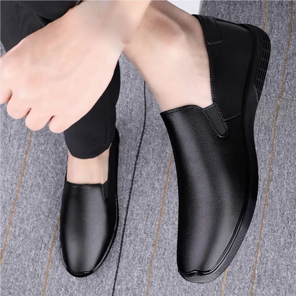 Dress Oxford Formal Shoes for Men's Italian Leather Uniform Slip On Plain Toe Classic Business Party Wedding Heel Non Slip Anti-Slip Low Top Rubber Sole Casual