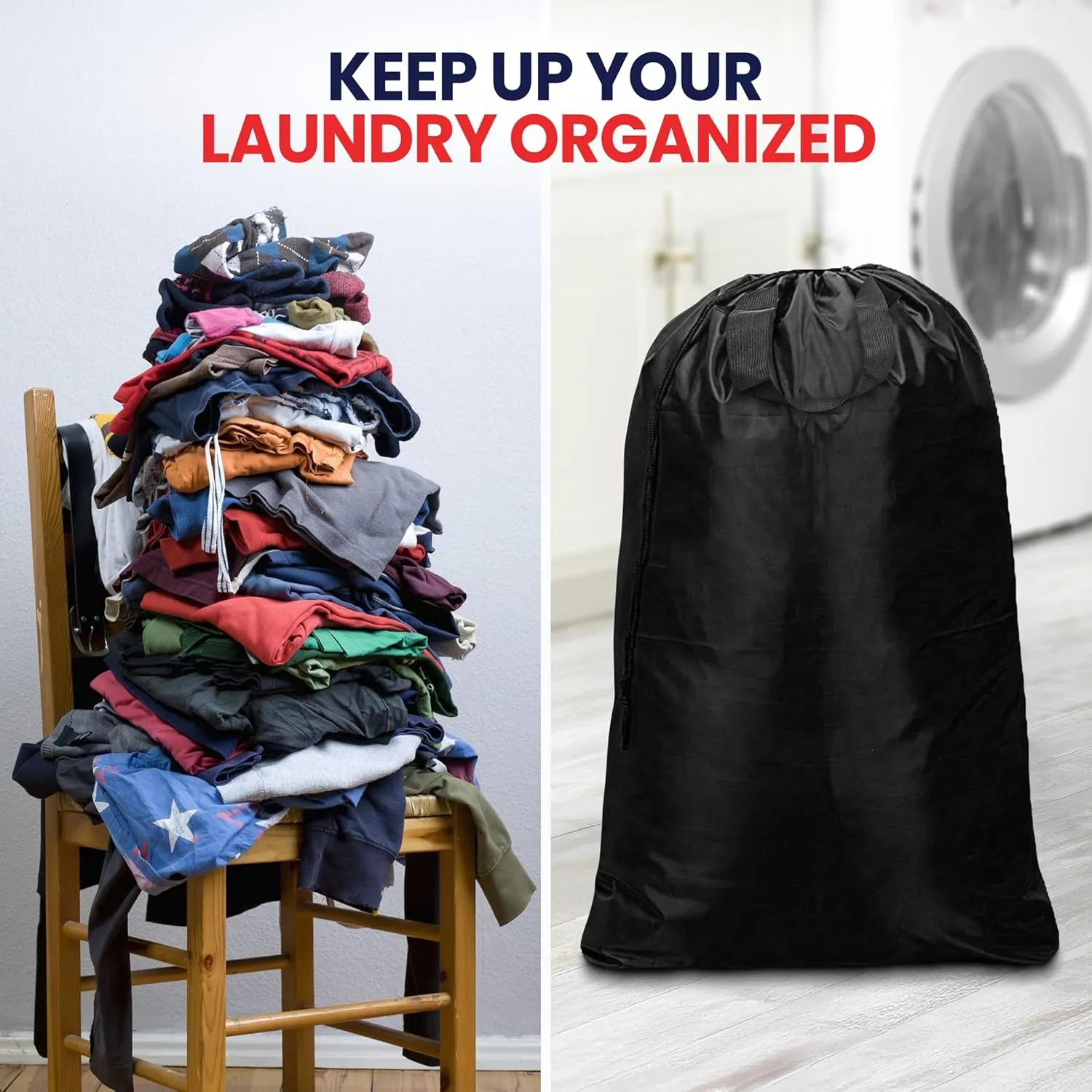 Extra Large Laundry Bags 30”x40” 2 Pack, Drawstring Clothes Organizer Waterproof Fabric Travel Bag Washable Laundry Basket Storage Bag Durable Hamper, Home College Dorm Apartment, Black