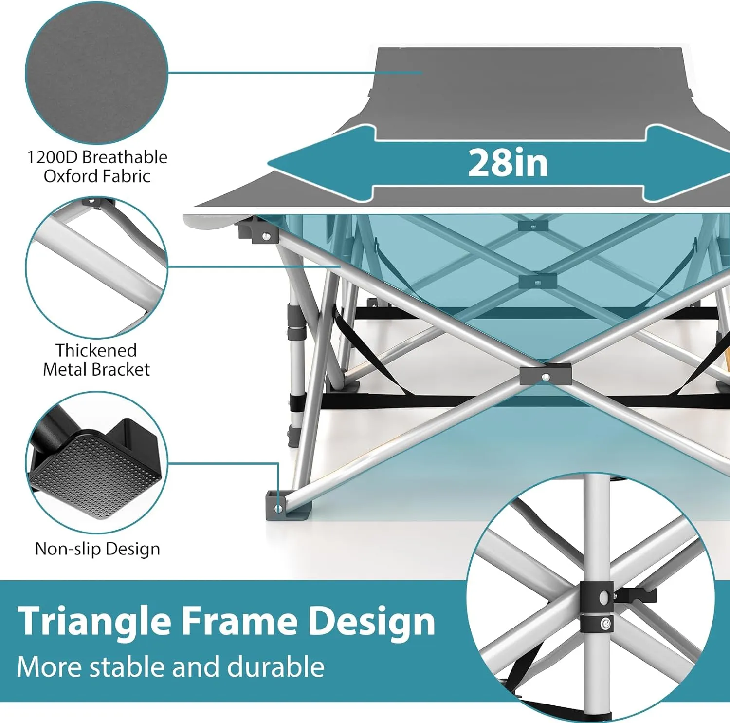 Folding Camping Cot for Adults, Heavy Duty Sleeping Cots with Mattress, Carry Bag, 1200D Double Layer Oxford Portable Camp Cots for Home Office Outdoor