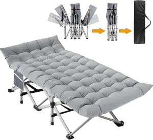 Folding Camping Cot for Adults, Heavy Duty Sleeping Cots with Mattress, Carry Bag, 1200D Double Layer Oxford Portable Camp Cots for Home Office Outdoor