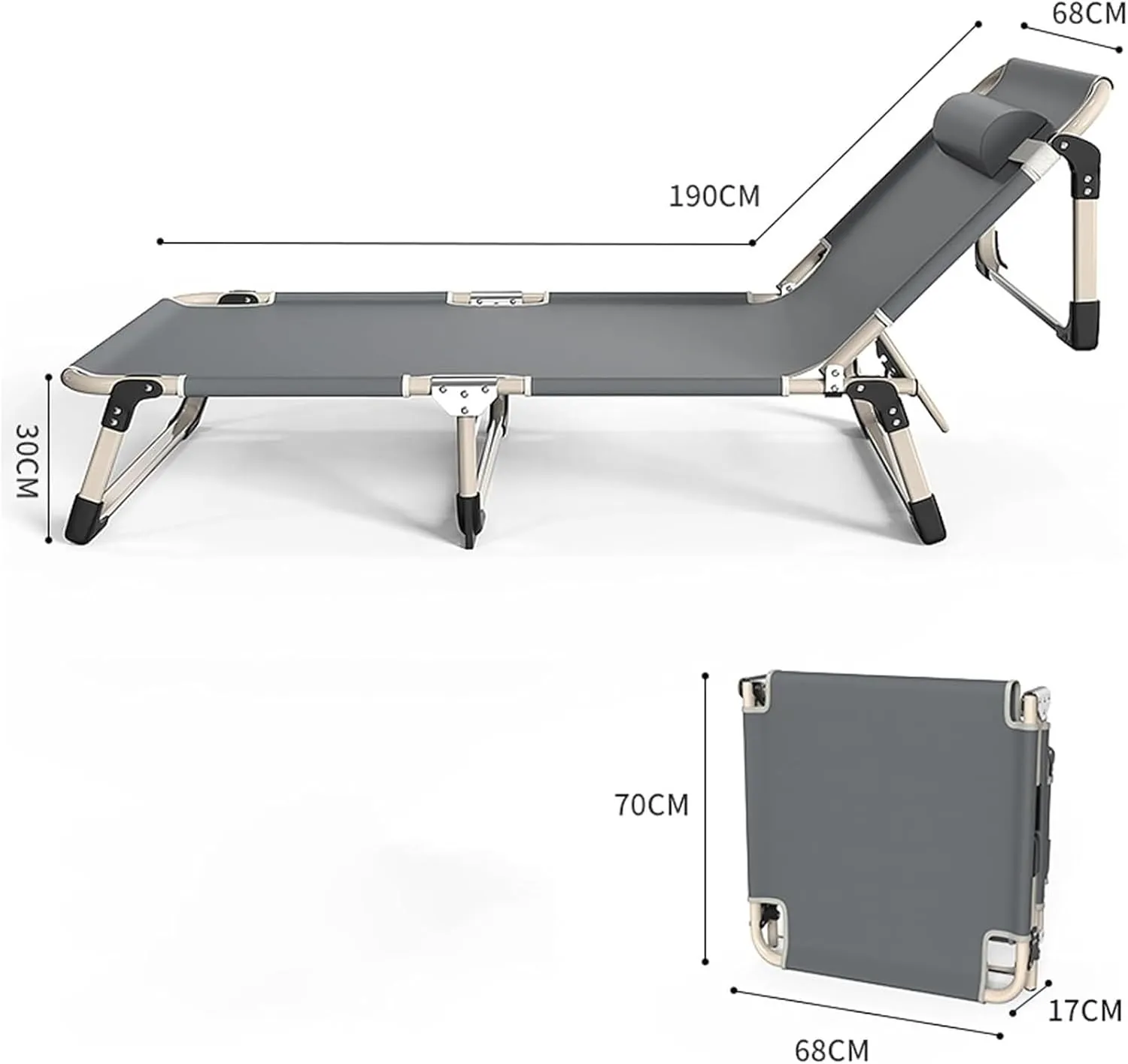 Folding Camping Cot,Camping Cot for Adults, Portable Fold Up Guest Bed with Sturdy Steel Frame 4 Position Adjustable for Indoor & Outdoor Activity(Grey,190 * 68 * 30cm)