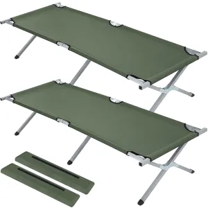 Geetery 2 Pcs Folding Camping Cot Bed with Carry Bag Portable Tent Twin Cot Army Military 529 lbs Outdoor Sleeping Travel Camping(Army Green)