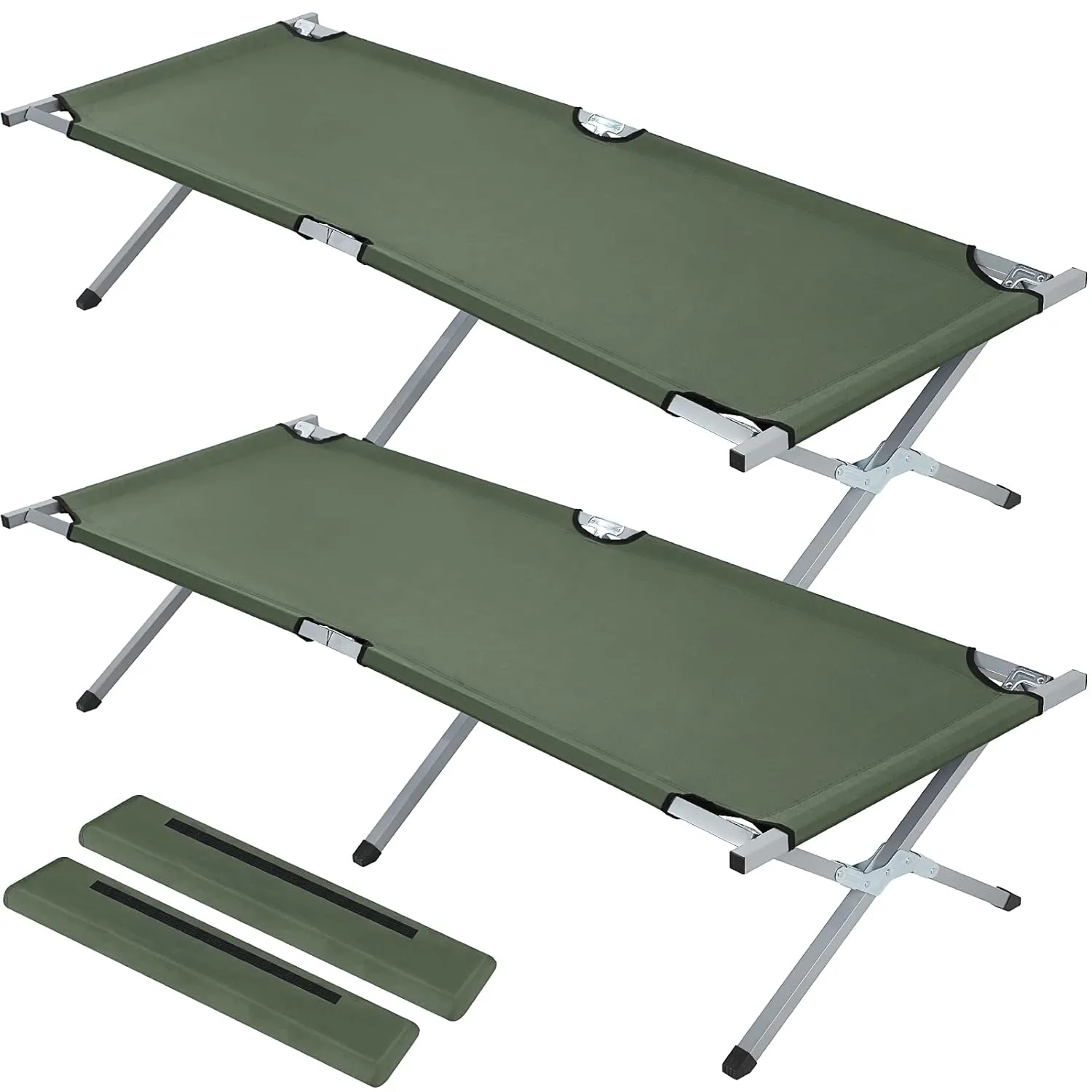 Geetery 2 Pcs Folding Camping Cot Bed with Carry Bag Portable Tent Twin Cot Army Military 529 lbs Outdoor Sleeping Travel Camping(Army Green)