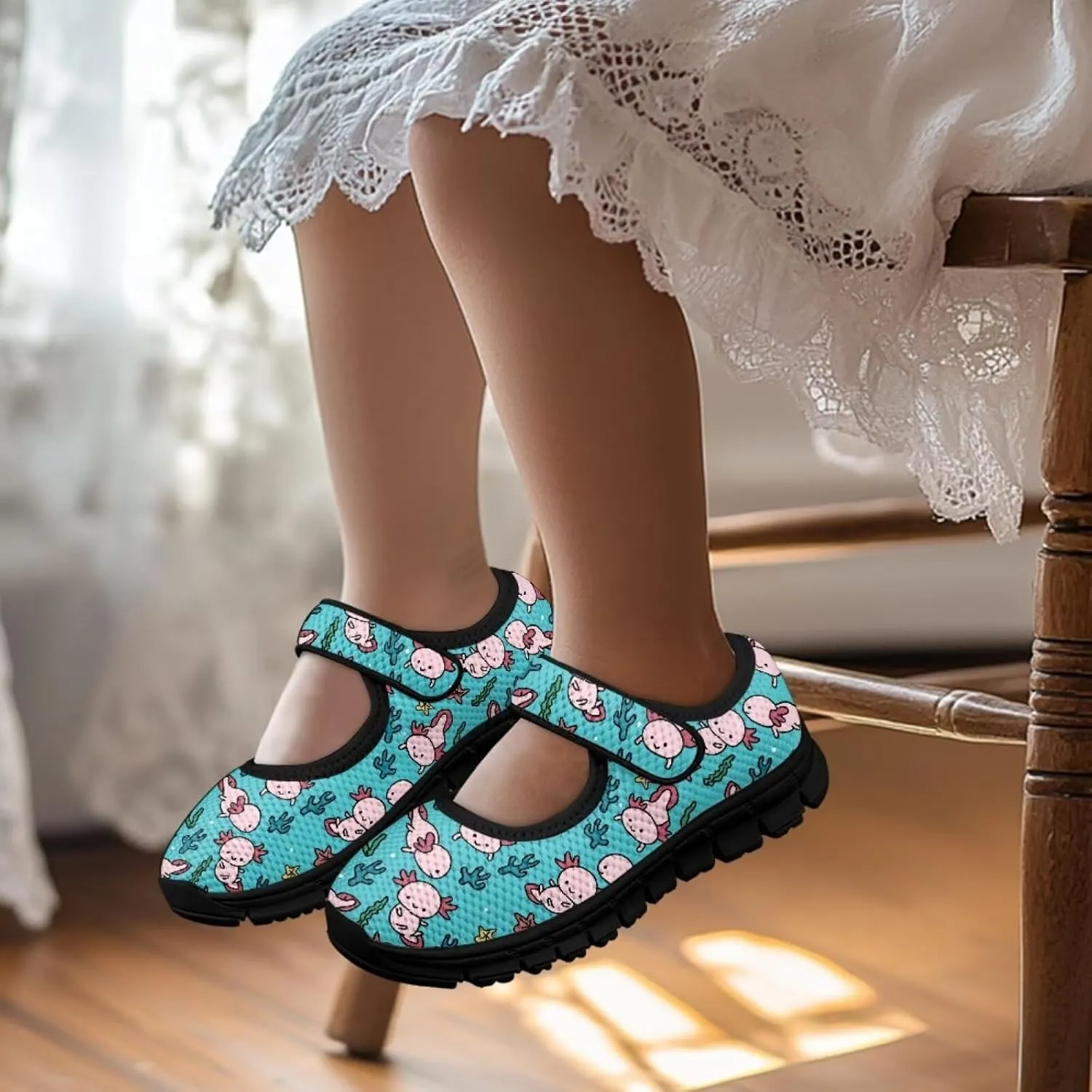 Girls Axolotl Mary Jane Dress Shoes Glitter Ballerina Princess Flat for Wedding, Party, Birthday US 11-2.5
