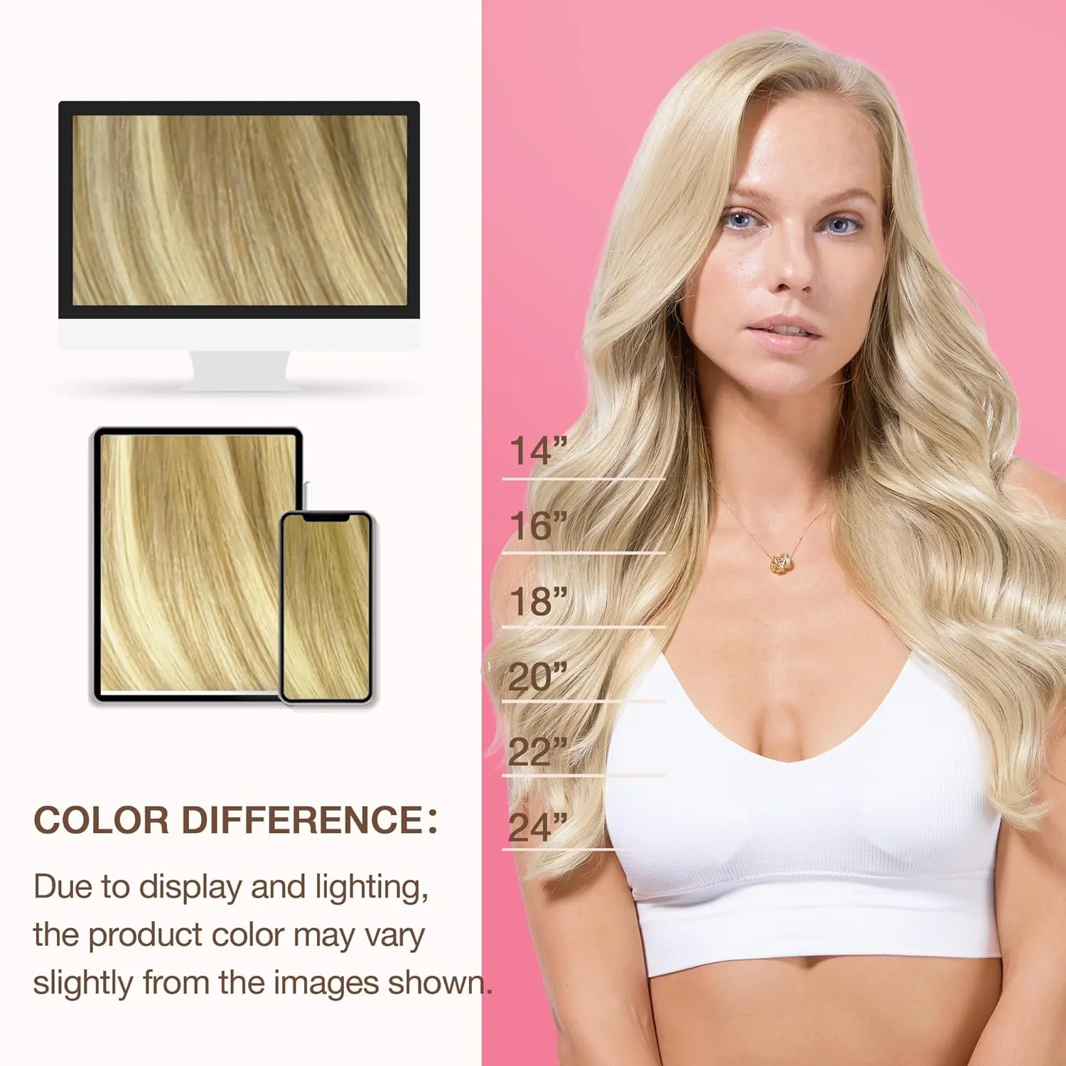 GOO GOO Genius Human Hair Weft Extensions, Sew In Rooted Remy, 16/22 Light Blonde Highlighted Golden Blonde 14inch 40g, Hand Tied