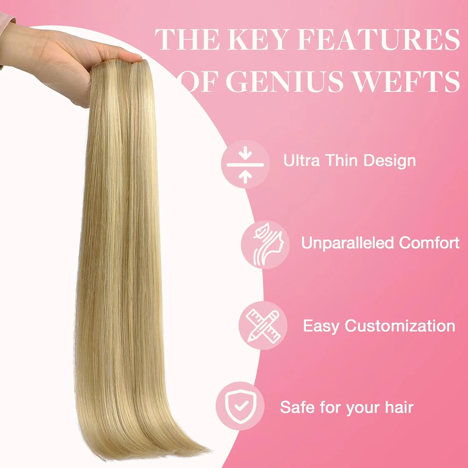 GOO GOO Genius Human Hair Weft Extensions, Sew In Rooted Remy, 16/22 Light Blonde Highlighted Golden Blonde 14inch 40g, Hand Tied