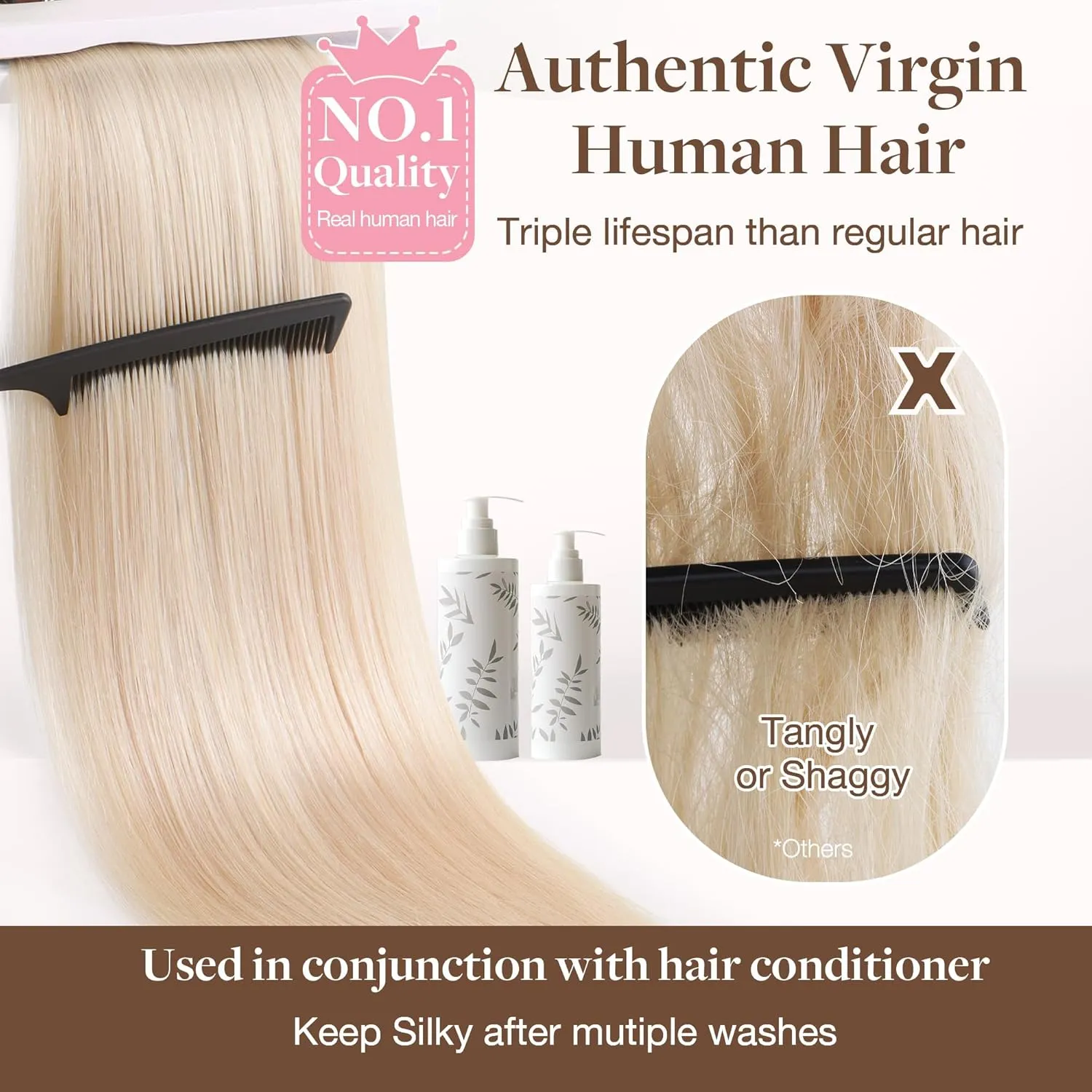 GOO GOO Genius Human Hair Weft Extensions, Sew In Rooted Remy, 16/22 Light Blonde Highlighted Golden Blonde 14inch 40g, Hand Tied
