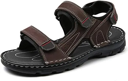 Gospt Men's Adjustable Three Strap Athletic River Sandals Shoes with Hook and Loop Closures Flat
