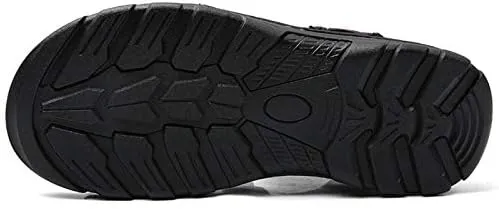 Gospt Men's Adjustable Three Strap Athletic River Sandals Shoes with Hook and Loop Closures Flat