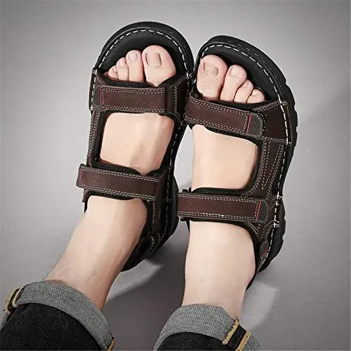 Gospt Men's Adjustable Three Strap Athletic River Sandals Shoes with Hook and Loop Closures Flat