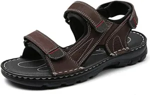 Gospt Men's Adjustable Three Strap Athletic River Sandals Shoes with Hook and Loop Closures Flat