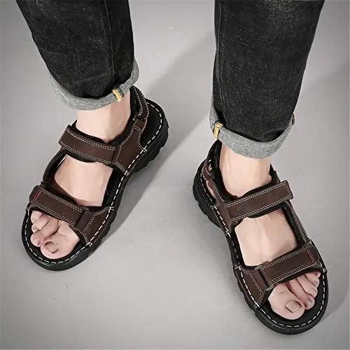 Gospt Men's Adjustable Three Strap Athletic River Sandals Shoes with Hook and Loop Closures Flat