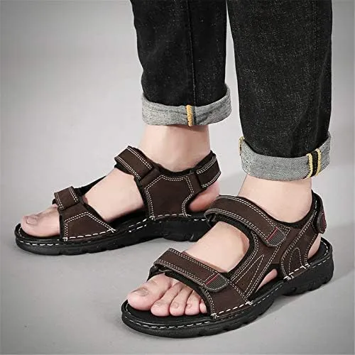 Gospt Men's Adjustable Three Strap Athletic River Sandals Shoes with Hook and Loop Closures Flat